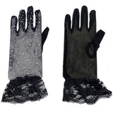 Race Deco Narrow Mesh Rhinestone Wrist Length Gloves: Black
