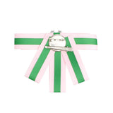 AKA Sorority Pink Green Bow Tie Style Brooch: Pink and Green / Rhodium / 4 x 5.5 inches