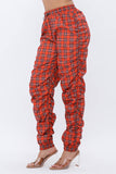 Plus Size Plaid Print Windbreaker Drawstring Jogger Pants: Red / 2-2-2 (1XL-2XL-3XL)