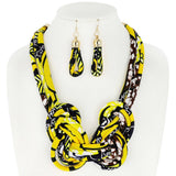 African Print Fabric Bib Necklace And Earrings Set: Fuchsia