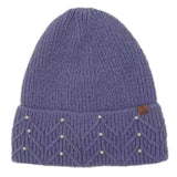 Women's Solid Color Peal Knitted Beanie Hat: LAV / One Size