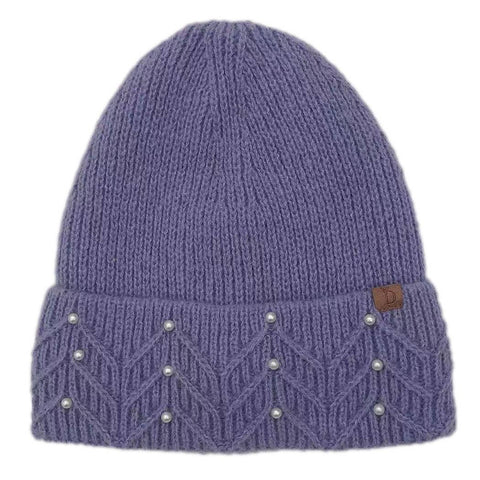 Women's Solid Color Peal Knitted Beanie Hat: LAV / One Size