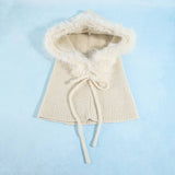Plush Fur Trim Hooded Balaclava With Tie: KA