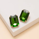 Rectangular Cut Crystal Stud Earrings: Blue