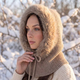 Plush Fur Trim Hooded Balaclava With Tie: KA