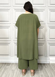 Full Cross-Over Front Short Sleeves and Wide Leg Pants Set : Orange