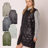Quilted Padded Long Zipper Vest: IVY / One Size
