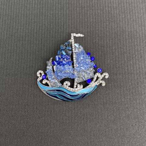 Blue Sailboat Brooch