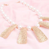 Cream Pearl Gold Hammered  Necklace