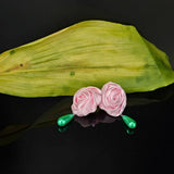 Pink Rose Teardrop Stud Earrings