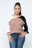 Color Block Twisted Open Back Loose Fit Cozy Sweater: Rust Combo / 1-2-2-1 (S-M-L-XL)