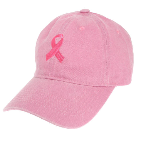 Breast Cancer Awareness Ribbon Embroidered Denim Fit Cap: Pink