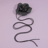 Satin Rose Flower Lariat Wrap Waist Belt: BK
