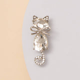 Cat Brooch Pin with Faceted Crystals and Bow Detail: Green Pink