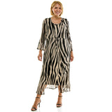 PLUS SIZE ZEBRA PRINT MESH DUSTER & MIDI DRESS SET: TANBK / 3X