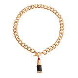 Red Lipstick Charm Necklace: Red / Gold / 18 Inches