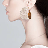 Rhinestone Pave Hoop Evening Earrings: Gold Rainbow