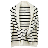 Two-Tone Striped Knitted Ruana Scarf: BLK / ONE SIZE