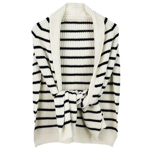 Two-Tone Striped Knitted Ruana Scarf: BLK / ONE SIZE
