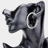 Rectangle Stone Cluster Hoop Earrings: ROSE GOLD/CLEAR