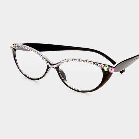 Crystal Detail Semi Cat Eyes Reading Glasses: +1.50