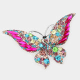 Glass Crystal Butterfly Pin Brooch: Gold