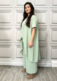 Full Cross-Over Front Short Sleeves and Wide Leg Pants Set : Orange