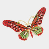 Butterfly Rhinestone Pave Brooch: Red