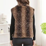 Deer Pattern Soft Faux Fur Zip-Up Vest with Pockets: COFFEE / One Size