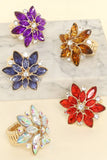 Floral Crystal Gemstone Cocktail Stretch Ring : Navy