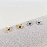 Cubic Zirconia Evil Eye Ear Studs: Silver