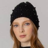 Women's Solid Faux Peal Knitted Beanie Hat: GRN / One Size