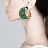 Rhinestone Pave Hoop Evening Earrings: Gold Rainbow