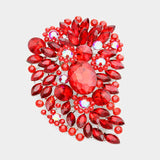 Oversize Multi Stone Floral Pin Brooch: Purple