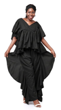 Women Two-Piece Set Ruffle Pant and Top PFL2 White: Red Set