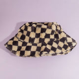 Plush Faux Fur Checkered Bucket Hat: BW