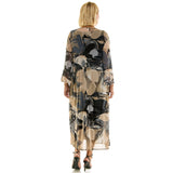 PLUS SIZE ABSTRACT PRINT MESH DUSTER & MIDI DRESS SET: Tan/Gray/Black / 3X