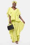 Women Two-Piece Set Ruffle Pant and Top PFL2 White: Orange Set
