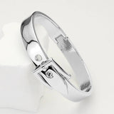 Metal Belt Adjustable Hinged Bangle Bracelet: Silver