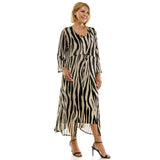 PLUS SIZE ZEBRA PRINT MESH DUSTER & MIDI DRESS SET: TANBK / 3X