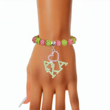 AKA Pink Green Bling Sorority Charm Bracelet: Pink and Green / Rhodium / Stretch to Fit