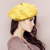 Pearl Embellished Tam Beret Hat: Rust