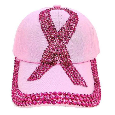Pink Ribbon Rhinestone Cap