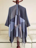 CP21044 Triangle Stripes Ruana Cape: 06 Rust