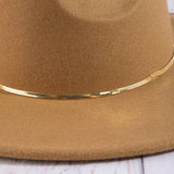 Flat Brim Herringbone Chain Fedora Fashion Hat: BK