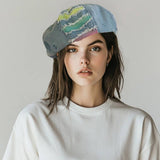 Patchwork Denim Fringe Beret Hat
: Dark Blue