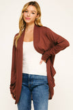 SOFT WRAP SHIRRED SIDE OPEN CARDIGAN: RDBRN / XL