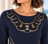 Golden Hour Navy Cutout Dress: Navy/Yellow / S