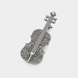 Stone Embellished Violin Pin Brooch: Silver AB