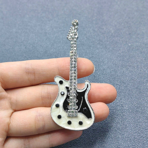 Rhinestone Enamel Rock and Roll Guitar Brooch: A
